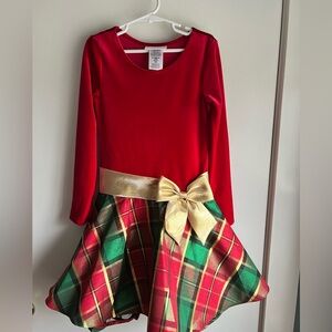 Red velvet and plaid dress with gold bow- girls size 7